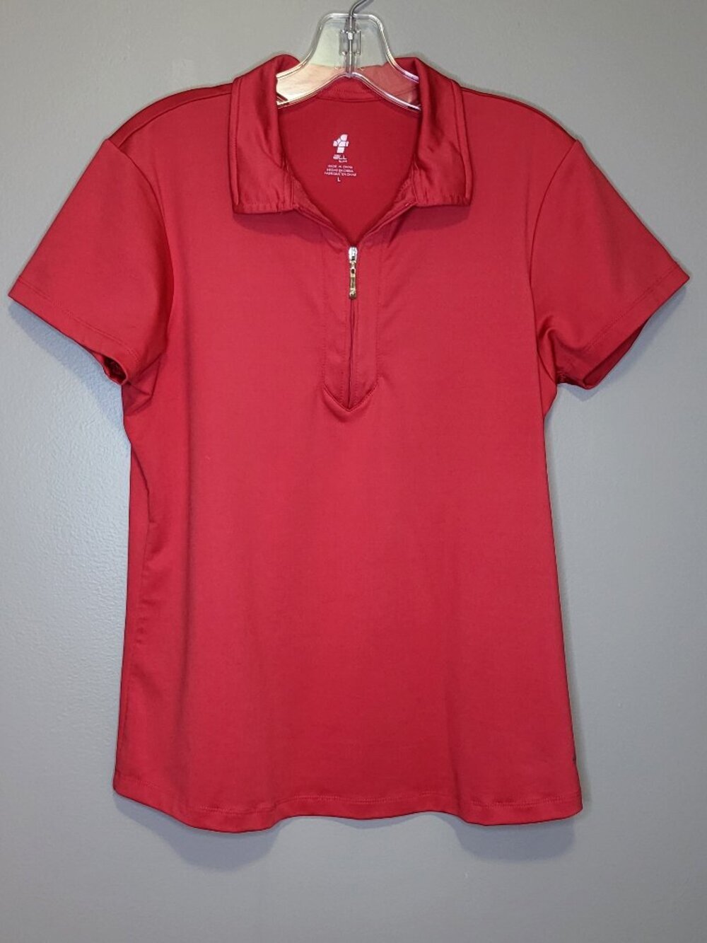 Jofit Cherry Red Half Zip Golf Polo Shirt Women's Large Athletic Stretch